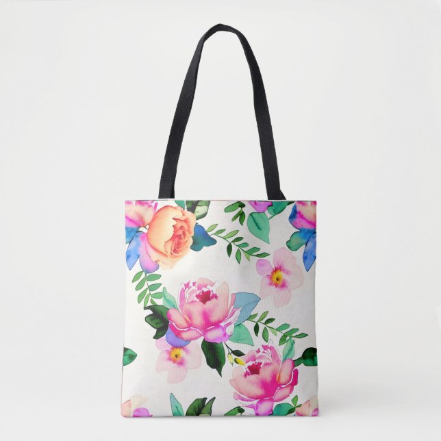 Bolso De Tela rosas de flores acuáticas (Anverso)