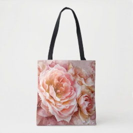 Bolso De Tela Rosas de flores rosadas Pintura de color de agua #