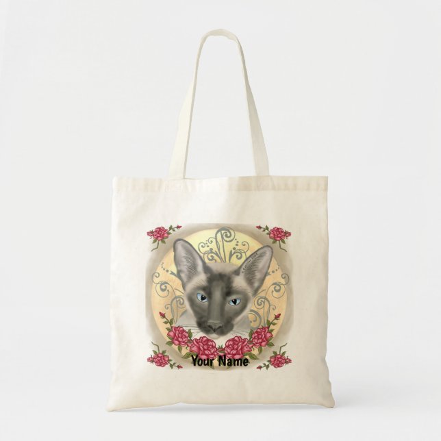 Bolso De Tela Rosas de gato siamés  (Frente)