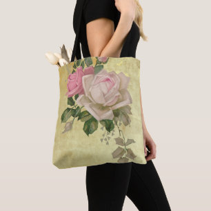 Bolso De Tela Rosas de la cosecha en oro