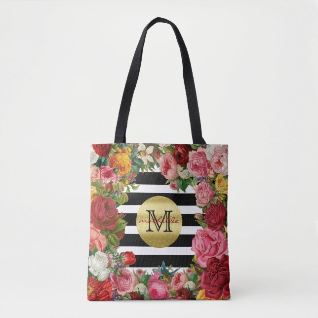 Bolso De Tela Rosas de moda de bandas monográficas Flores Purpur (Anverso)