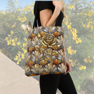 Bolso De Tela Rosas de Oro sobre Vidrio Perlado
