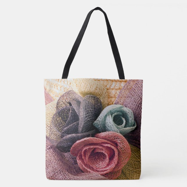 Bolso De Tela Rosas de Raffia (Anverso)