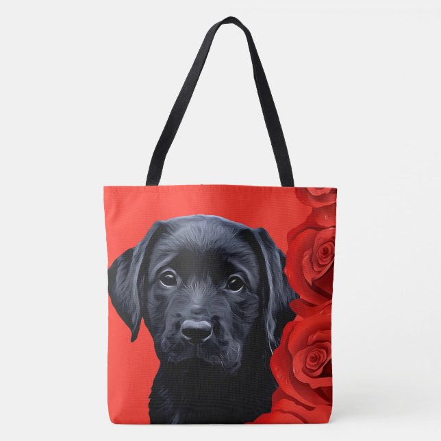 Bolso De Tela Rosas de San Valentín de Cachorro - Labrador - Bla (Anverso)