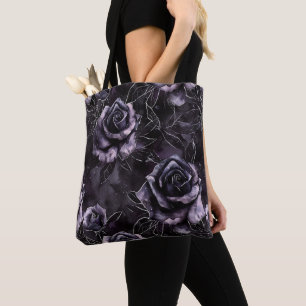 Bolso De Tela Rosas del cementerio morado ocultación gótica
