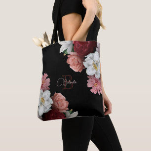 Bolso De Tela Rosas Dibujadas a Mano Flor Negra