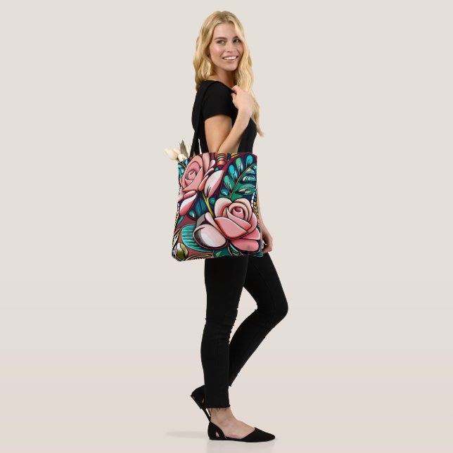 Bolso De Tela Rosas dobles: Un Espectacular Arreglo Floral (Puesto)