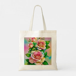 Bolso De Tela Rosas Elegancia Rosa y Amarillo Acuarela Pastel
