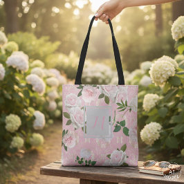 Bolso De Tela Rosas Elegantes de Color Rosa Claro y Monograma de
