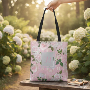 Bolso De Tela Rosas Elegantes de Color Rosa Claro y Monograma de