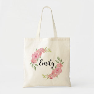 Bolso De Tela Rosas Elegantes Flores Nombre Monograma Dama de Ho