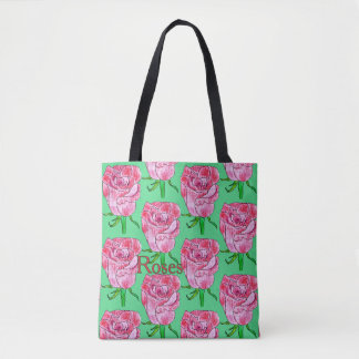 Bolso De Tela Rosas en blanco