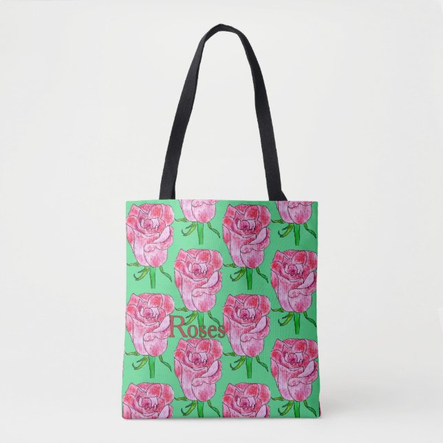 Bolso De Tela Rosas en blanco (Anverso)