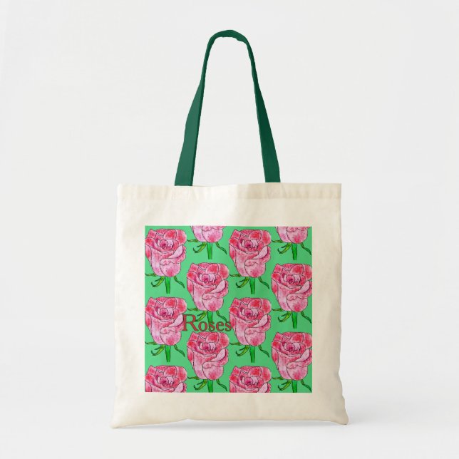 Bolso De Tela Rosas en blanco (Frente)