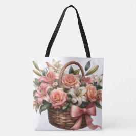 Bolso De Tela Rosas en una canasta