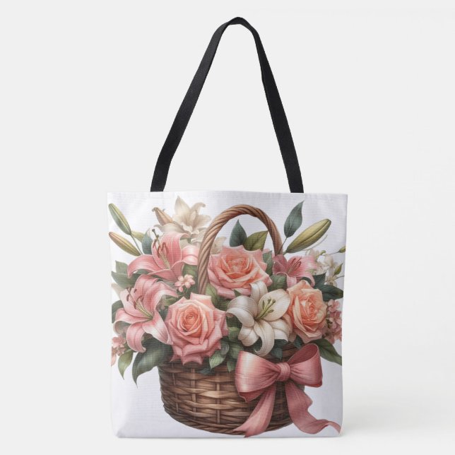 Bolso De Tela Rosas en una canasta (Anverso)