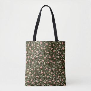 Bolso De Tela Rosas Florales Negras Rosadas