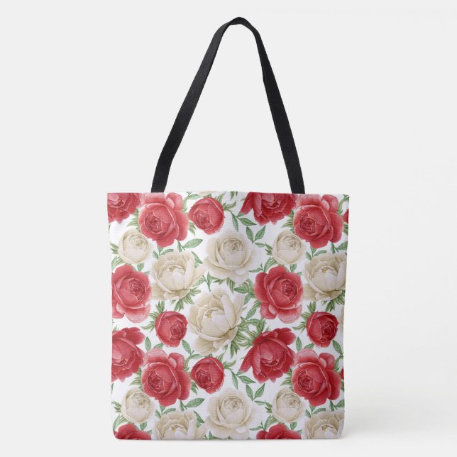 Bolso De Tela Rosas florales Tote Bag (Anverso)