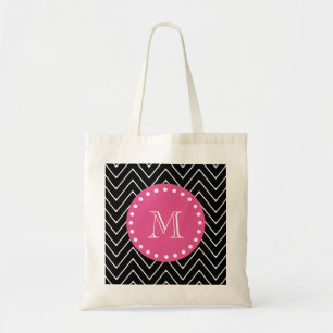 Bolso De Tela Rosas fuertes, Chevron blanco y negro el   su