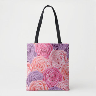 Bolso De Tela Rosas Galore: Hermoso Patrón Sin Marea.