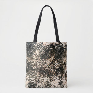 Bolso De Tela Rosas Glamour Oro Bronce Floral Glam