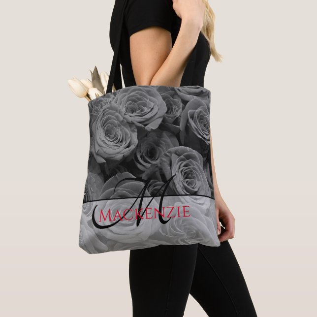 Bolso De Tela Rosas grises elegantes flores grises floridas (Detalle)