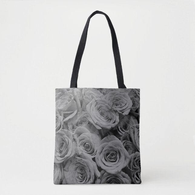 Bolso De Tela Rosas grises, foto floral gris (Anverso)