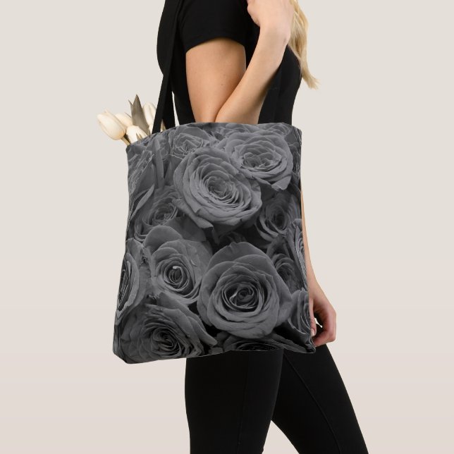 Bolso De Tela Rosas grises, foto floral gris (Detalle)