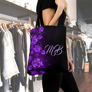 Bolso De Tela Rosas morados monogramado negro