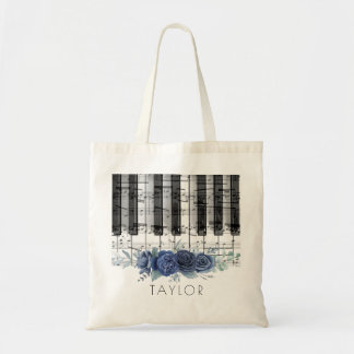 Bolso De Tela rosas musicales de piano azul