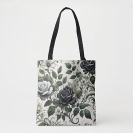 Bolso De Tela Rosas negros