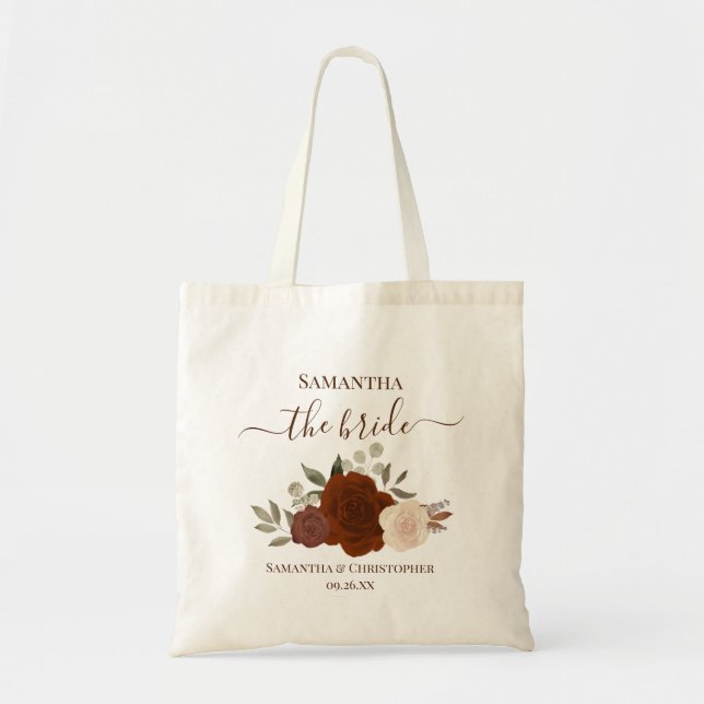 Bolso De Tela Rosas Otoño Boho Elegante Novia Boda Recuerdo (Frente)