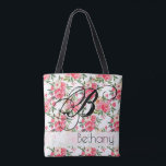 Bolso De Tela Rosas Peony Floral Tote Bag<br><div class="desc">Regale esta hermosa bolsa de tetas personalizada con vibrante peonía y flores de rosa en tonos rosa y crema, personalizada en letras de moda y elegante monograma. **SUGERENCIA: Puede que necesite centrar su inicial en la bolsa haciendo clic en el enlace posterior del PERSONALIZAR y mover el inicial hasta que...</div>