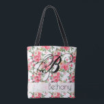 Bolso De Tela Rosas Peony Floral Tote Bag<br><div class="desc">Regale esta hermosa bolsa de tetas personalizada con vibrante peonía y flores de rosa en tonos rosa y crema, personalizada en letras de moda y elegante monograma. **SUGERENCIA: Puede que necesite centrar su inicial en la bolsa haciendo clic en el enlace posterior del PERSONALIZAR y mover el inicial hasta que...</div>