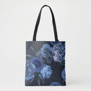 Bolso De Tela Rosas Peony: Vintage floral oscuro.