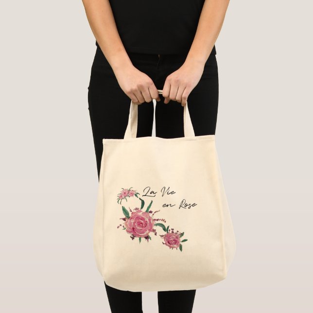 Bolso De Tela Rosas pintadas a mano La Vie en Rosa (Anverso (producto))