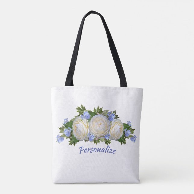 Bolso De Tela Rosas Plumbago Flor Bouquet Estilizar (Reverso)