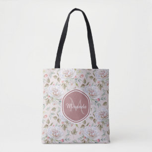 Bolso De Tela Rosas poner crema elegantes monograma y nombre