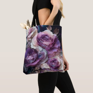Bolso De Tela Rosas púrpura y doradas a gran escala
