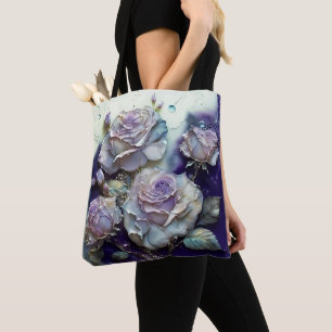 Bolso De Tela Rosas púrpura y doradas a gran escala