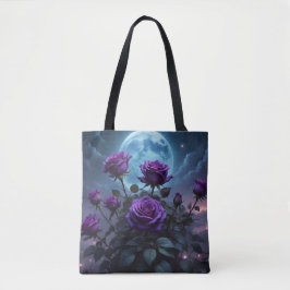 Bolso De Tela Rosas púrpuras a la luz de la luna 