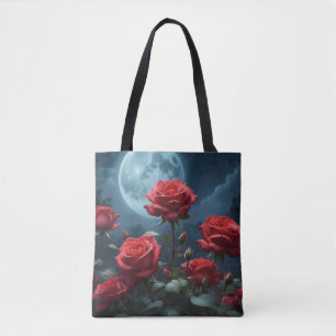 Bolso De Tela Rosas Rojas a la Luz de la Luna 