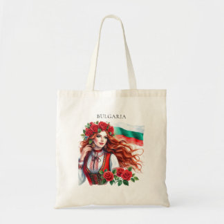 Bolso De Tela Rosas rojas búlgaras de la tradición de la bandera
