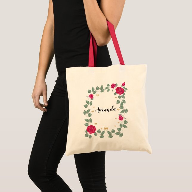 Bolso De Tela Rosas rojas dama de honor personalizadas (Anverso (producto))