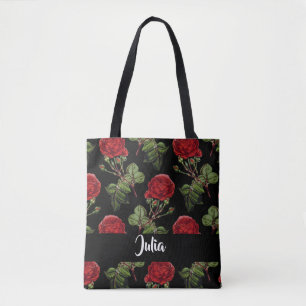 Bolso De Tela Rosas rojas de nombre personalizado