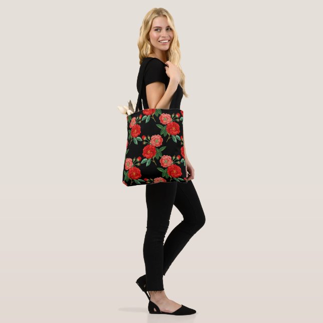 Bolso De Tela Rosas Rojas, Fondo Negro, (Puesto)