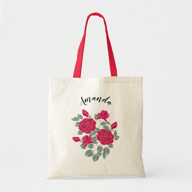 Bolso De Tela Rosas rojas para dama de honor personalizadas (Frente)
