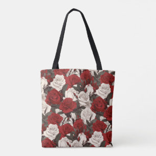 Bolso De Tela Rosas Rojas y Blancas