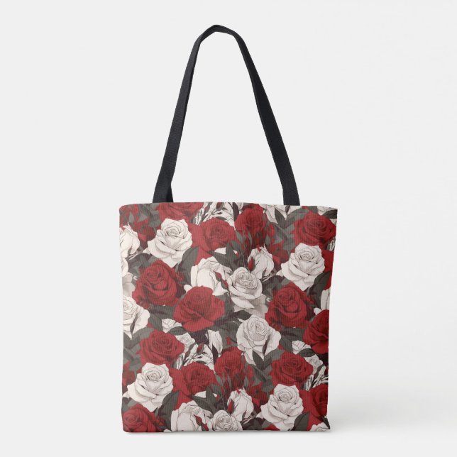 Bolso De Tela Rosas Rojas y Blancas (Reverso)