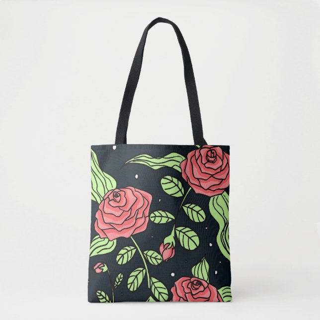 Bolso De Tela Rosas rojos dibujados mano (Anverso)